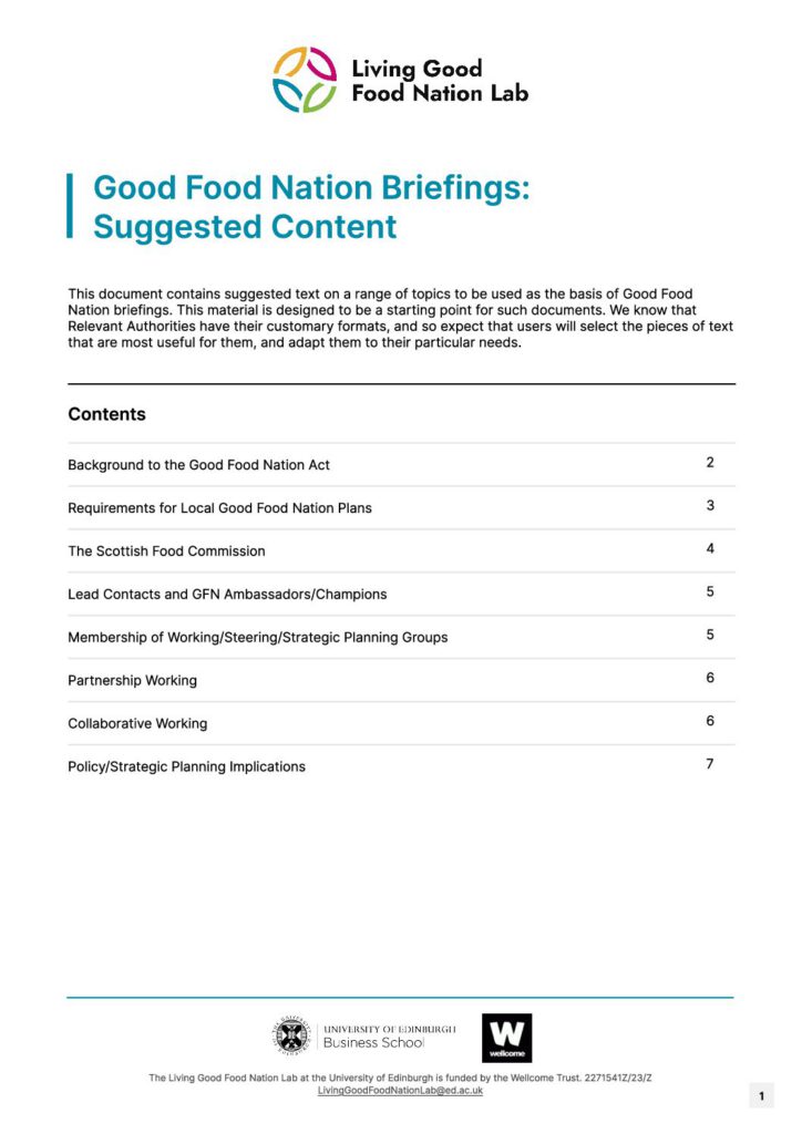 Preview of Good Food Nation Briefings - Suggested Content