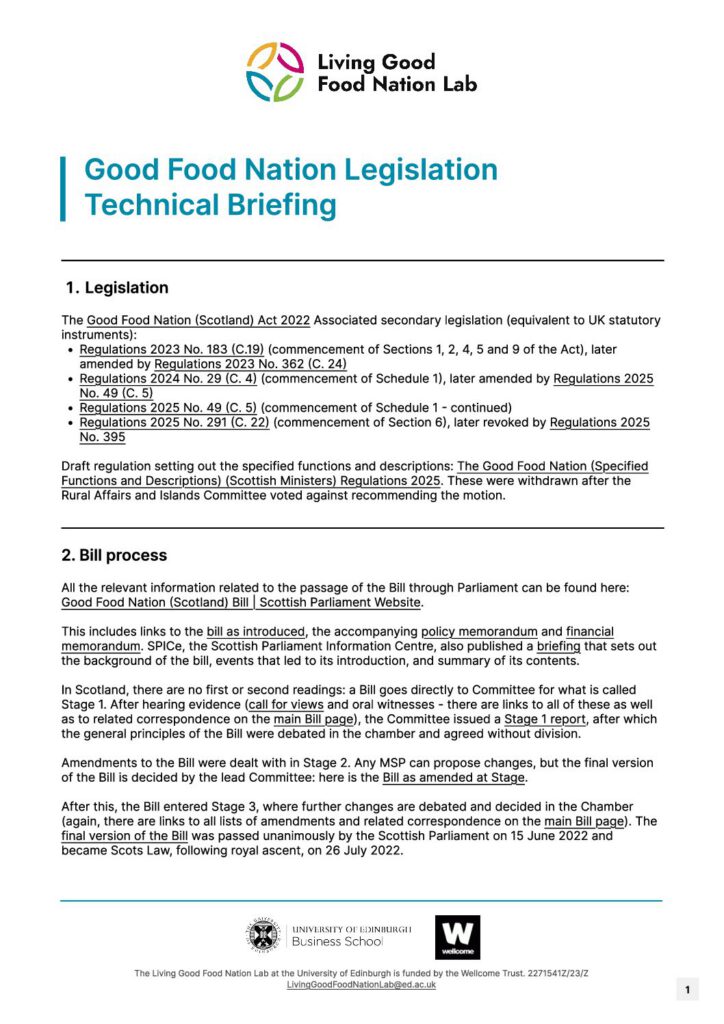 Preview of Good Food Nation Legislation - Technical Briefing