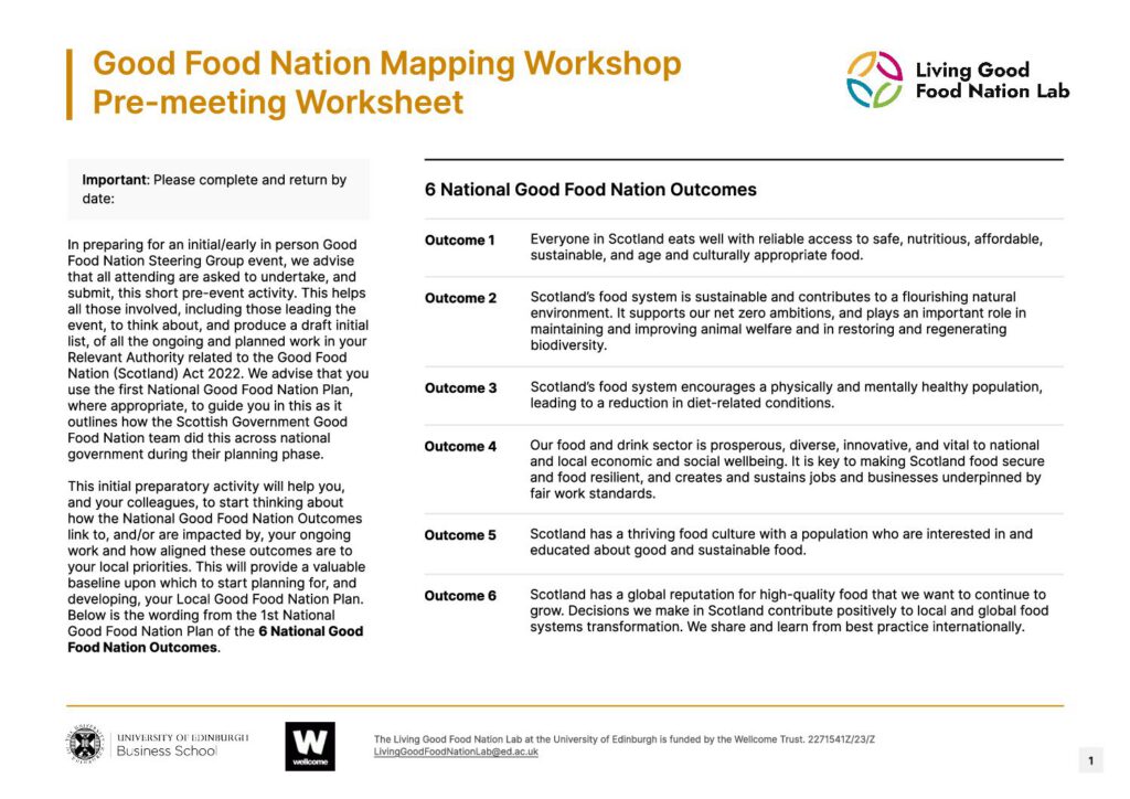 Preview of Good Food Nation Mapping Workshop Pre-meeting Worksheet